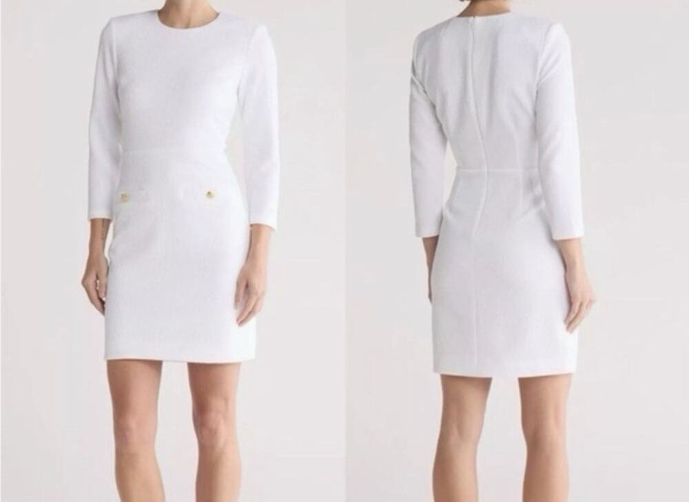 Veronica Beard Channing Jacquered Sheath Dress, Size 10, White